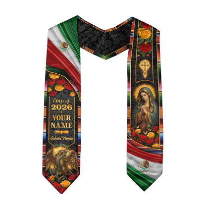 Mexico Graduation Stole 2026 Personalized Virgin Mary Eagle Rose Heritage Sash