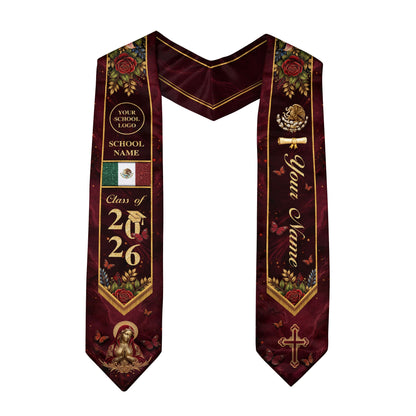 Sacred Heritage Mexican Stole Legacy 2026 Burgundy Virgin Mary Personalized Sash