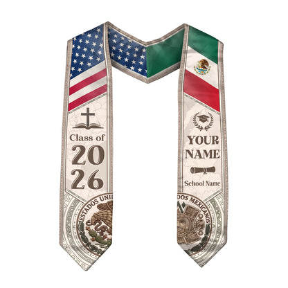 USA Mexico Dual Citizenship Graduation Stole 2026 - Personalized Name & School Sash