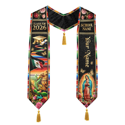 Custom Mexico Graduation Stole 2026 Tassels Virgin Mary Eagle Serape Sash