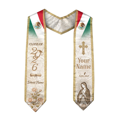 Mexico Graduation Stole Class of 2026 - Custom Name School Rose Virgin Mary