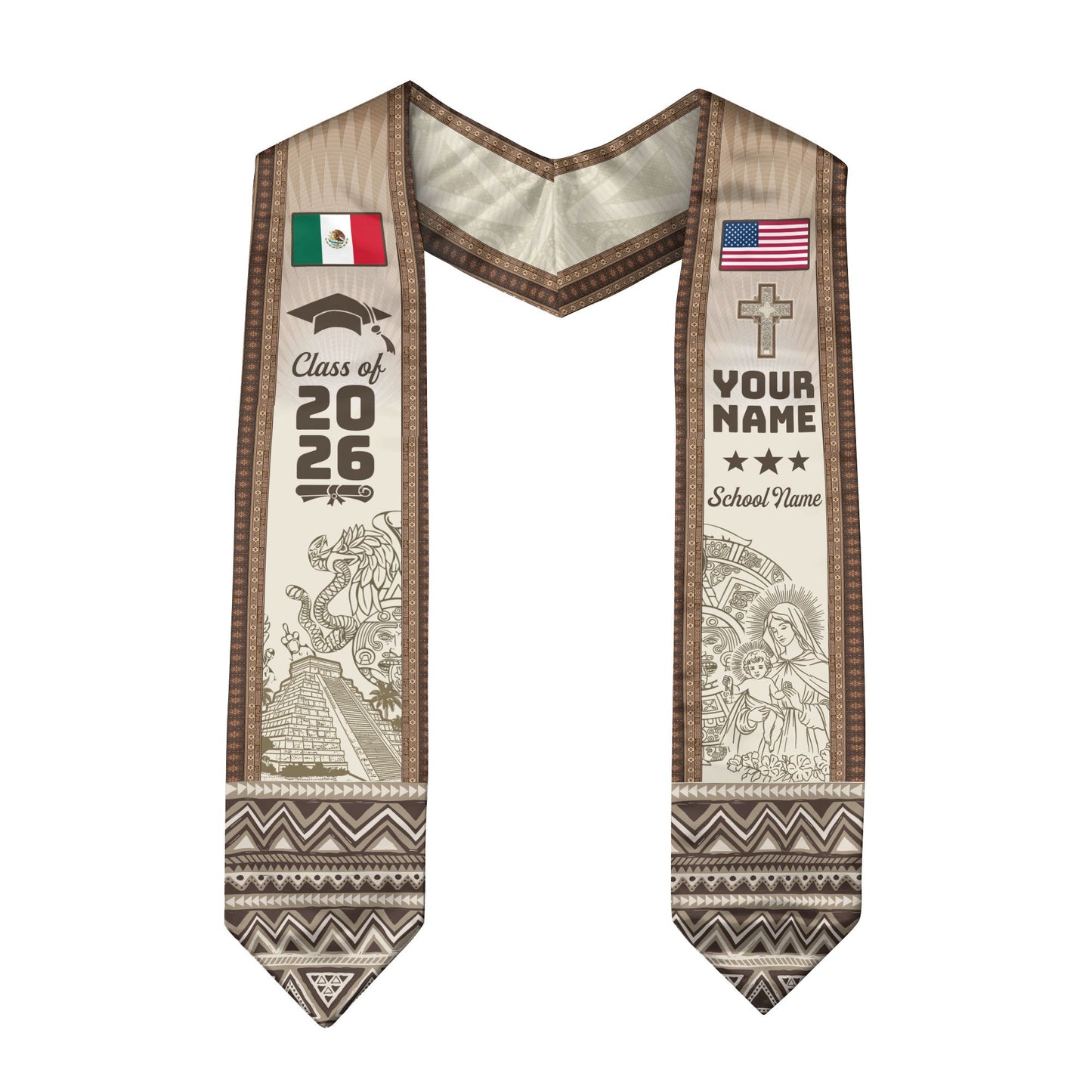 Mexico Graduation Stole 2026 Chichen Itza Aztec Pyramid Personalized Mexican Sash