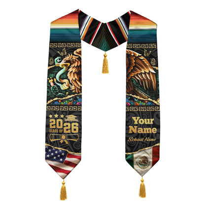 Custom Aztec Eagle Mexico Graduation Stole Tassel Class of 2026 Mexican American Sash
