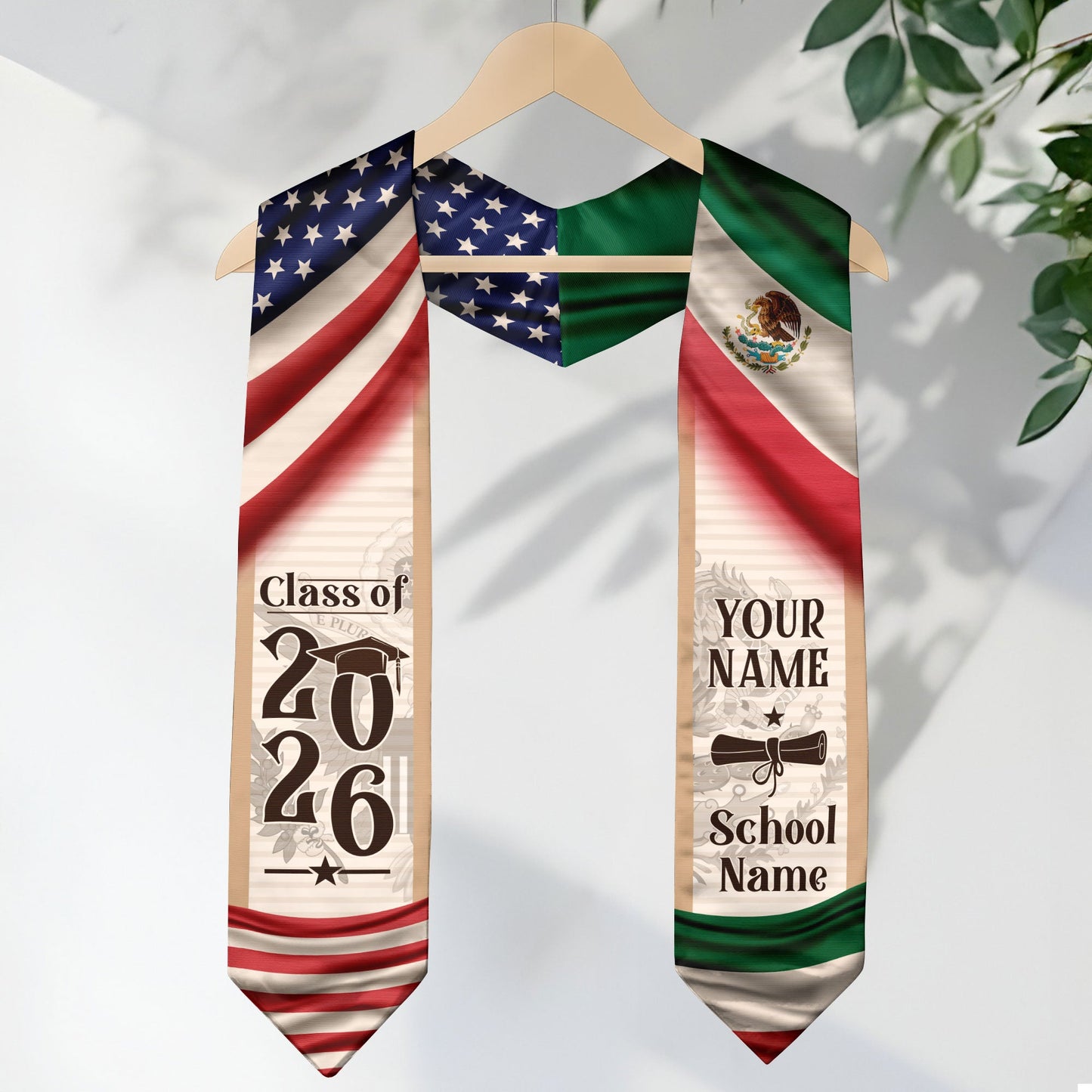 Mexican Stole for Graduation 2026, Mexico Graduation Stole, Customizable Flag Sash