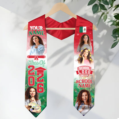 Mexico Aztec Stole 2026 for Graduate, Custom Photo Mexican Graduation Sash