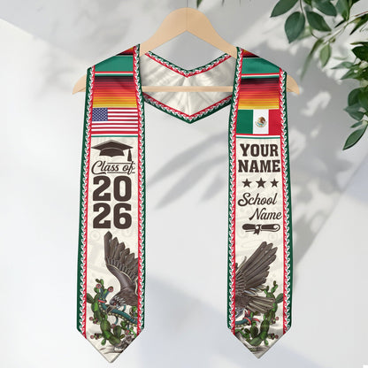 Custom Mexican Graduation Stole Mexico USA Flag Eagle Serape Class 2026
