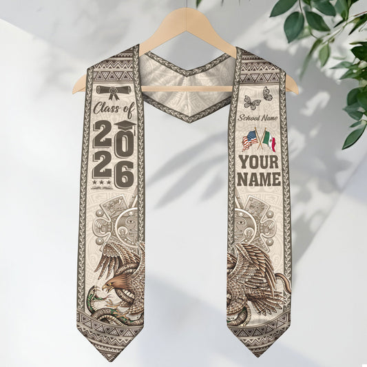 Mexican Graduation Stole 2026 Custom Mexican Graduation Sash, Mexican Flag Graduation Stole