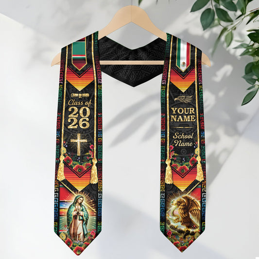 Custom Mexico Graduation Stole 2026 Virgin of Guadalupe Eagle Mexican Heritage Sash Gift