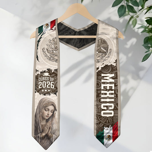 Mexico Graduation Stole Class of 2026 Virgin Mary Guadalupe Heritage Sash Gift