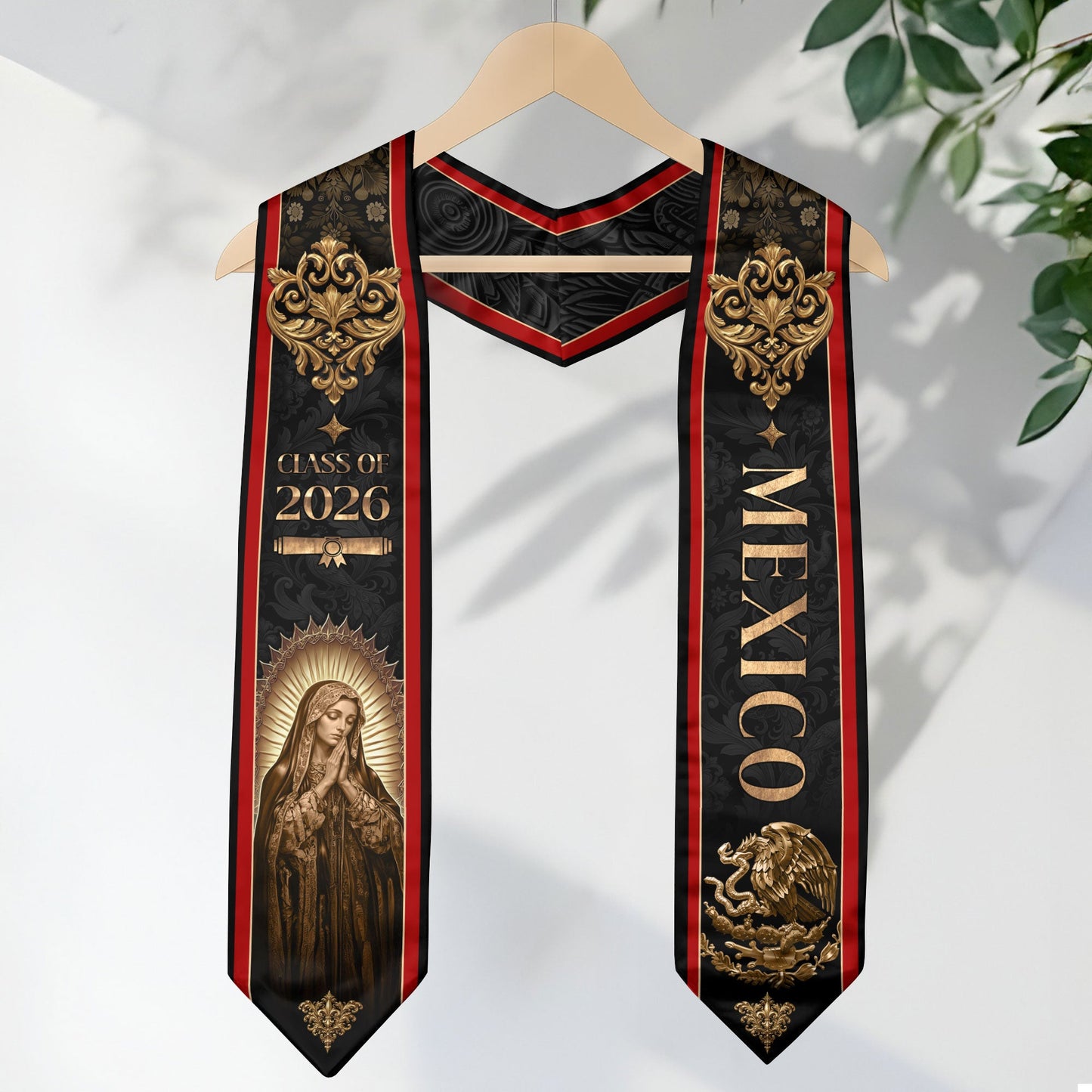Mexico Graduation Stole 2026 Virgin Mary Gold Eagle Black Luxury Heritage Sash
