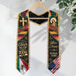 Custom Mexico Graduation Stole 2026 Virgin Mary Cross Mexican US Flag Gold Glitter Sash