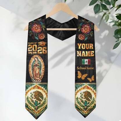 Mexico Grad Stole Custom Name 2026 Virgen De Guadalupe Mexican Senior Sash