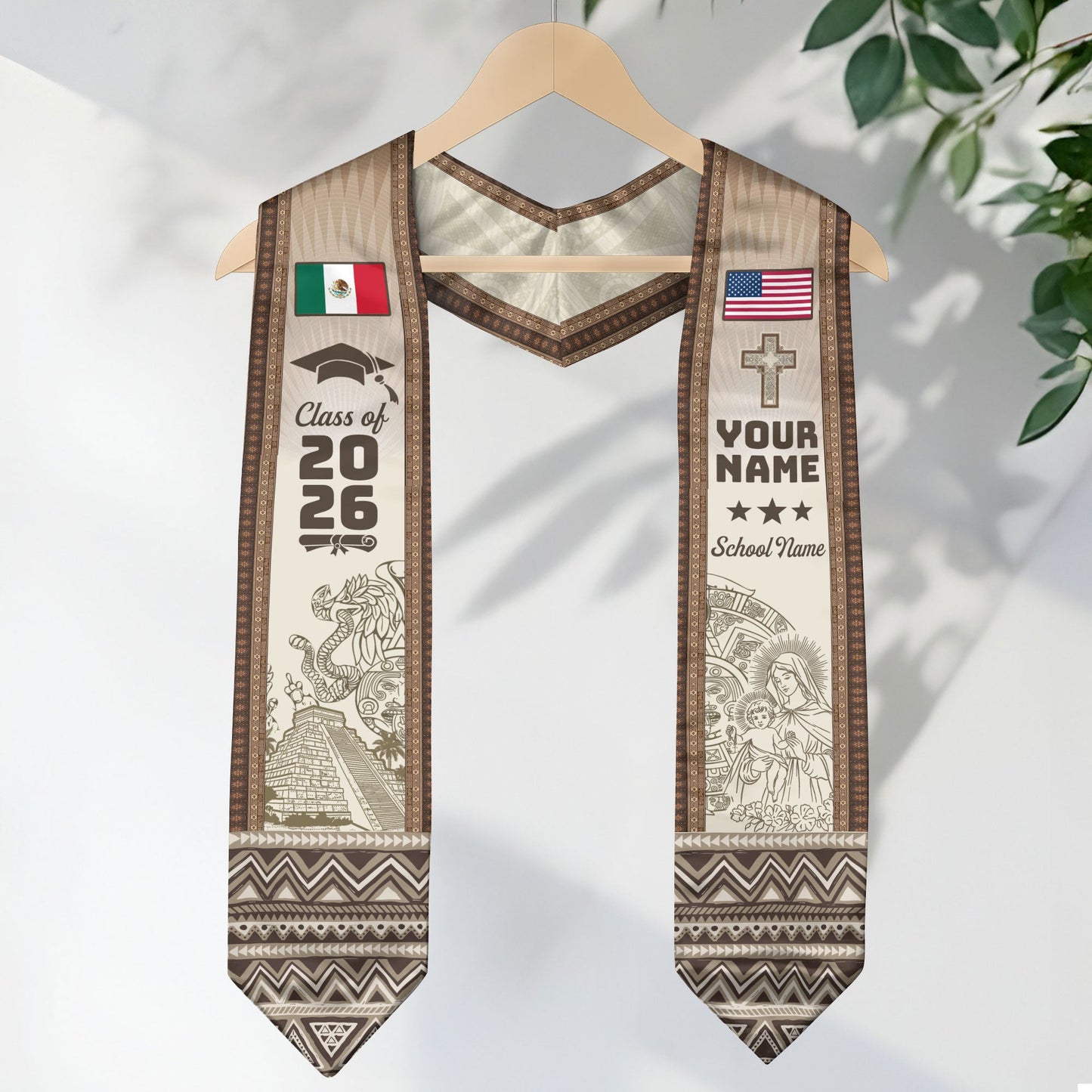Mexico Graduation Stole 2026 Chichen Itza Aztec Pyramid Personalized Mexican Sash