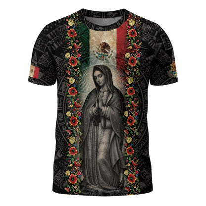 Mexico Flag Guadalupe Aztec Floral Heritage Legacy Pride Shirt