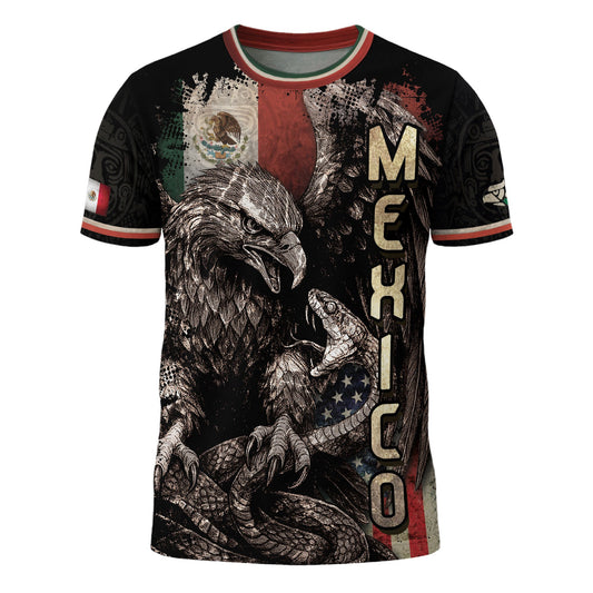 Mexico USA Flag Eagle Serpent Aztec Pattern Heritage Warrior Pride Power Shirt