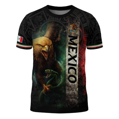 Mexico Flag Vibrant Eagle Serpent Vertical Stripe Heritage Pride Style Shirt
