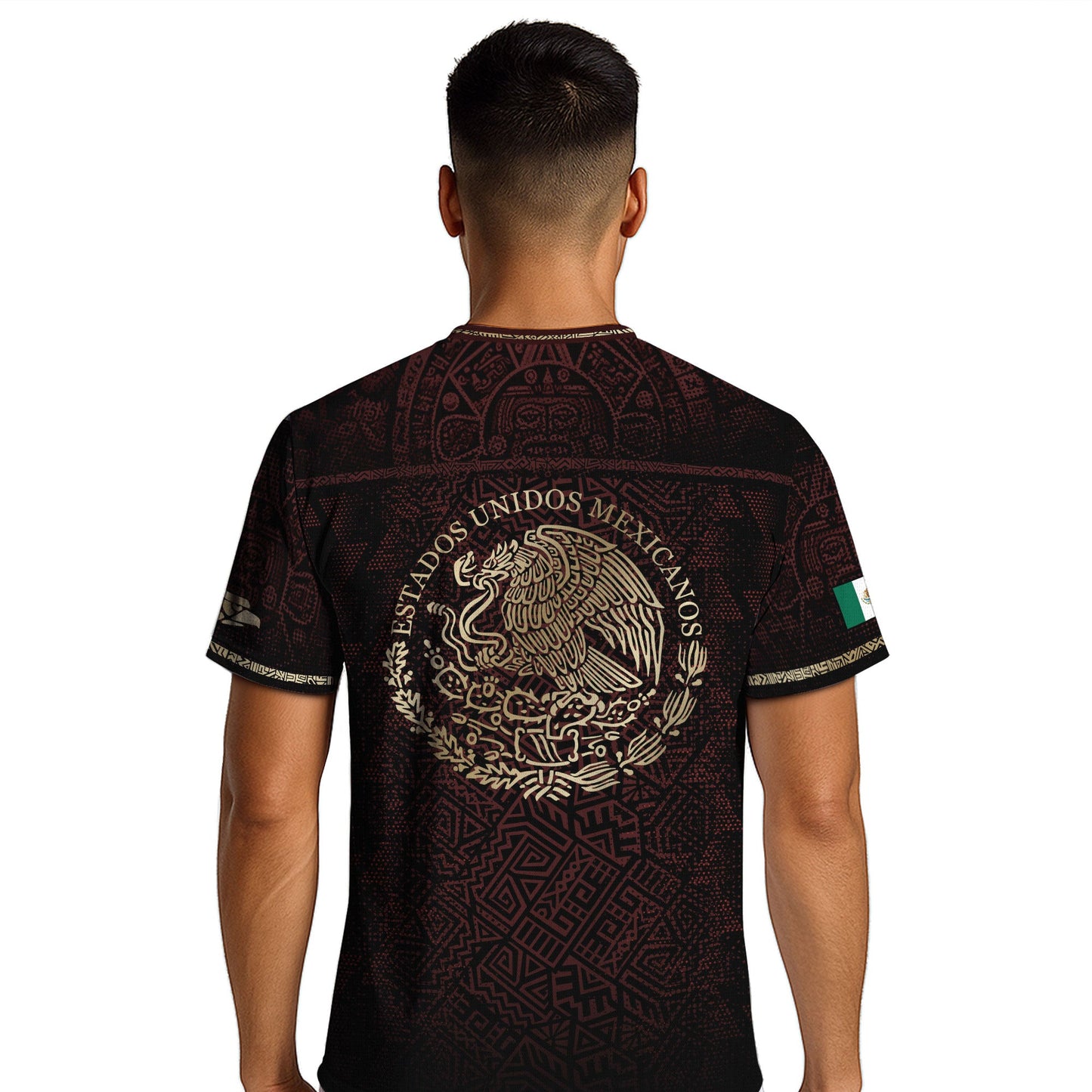 Mexico Soccer Jersey Maroon Gold Aztec Eagle & Serpent Design
