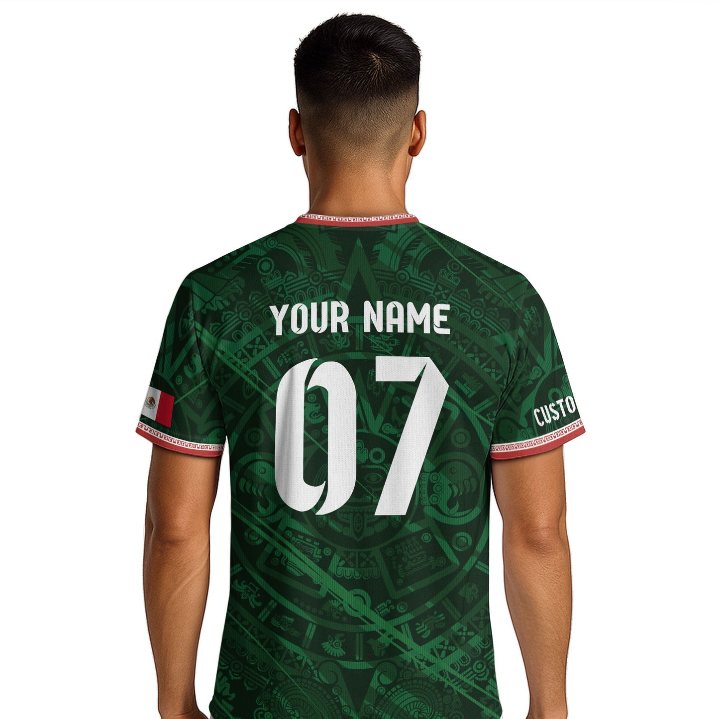 Custom Soccer Jersey Mexico Green Aztec Calendar Design