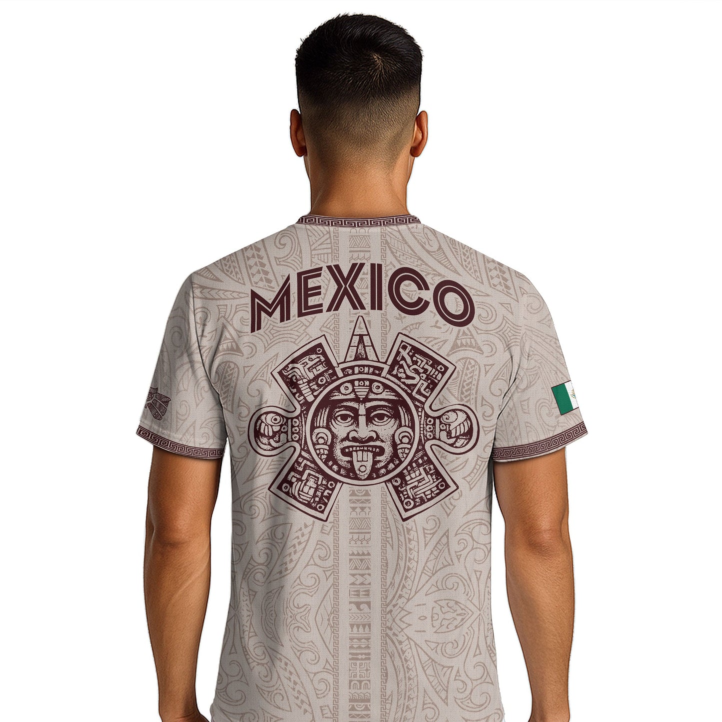 Mexico White Soccer Jersey Aztec Sun Stone Eagle Design