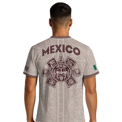 Mexico White Soccer Jersey Aztec Sun Stone Eagle Design