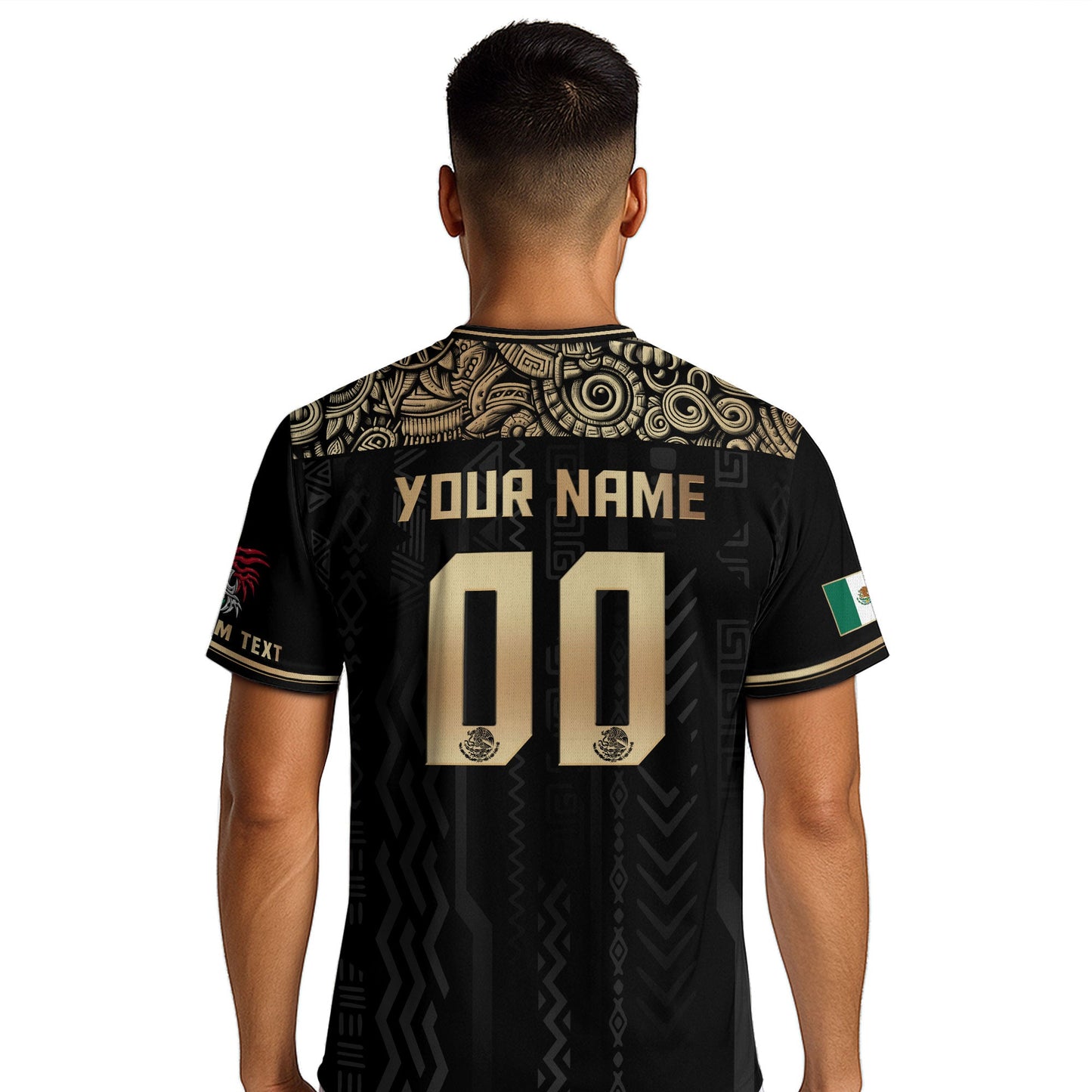 Custom Mexico Black Gold Aztec Pattern National Pride Soccer Jersey