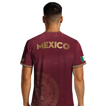Mexico Red Gold Aztec Calendar Heritage Soccer Jersey