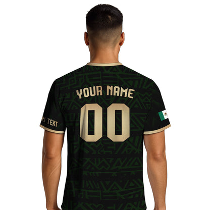 Custom Mexico Soccer Jersey Black Gold Aztec Eagle Design