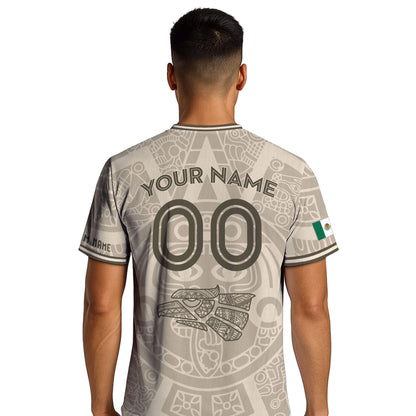 Custom Mexico Soccer Jersey Beige Brown Aztec Calendar Design