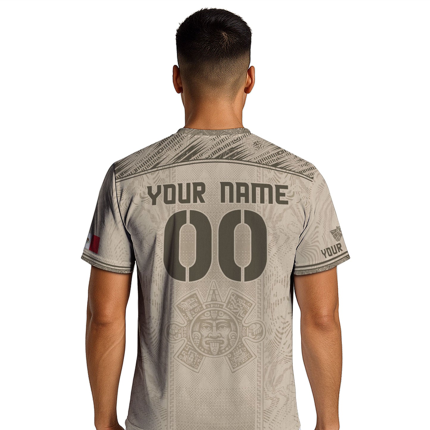 Custom Mexico Beige Eagle Aztec Calendar Soccer Jersey