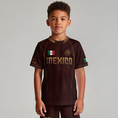 Custom Kids Mexico Soccer Jersey Maroon Aztec Heritage Design