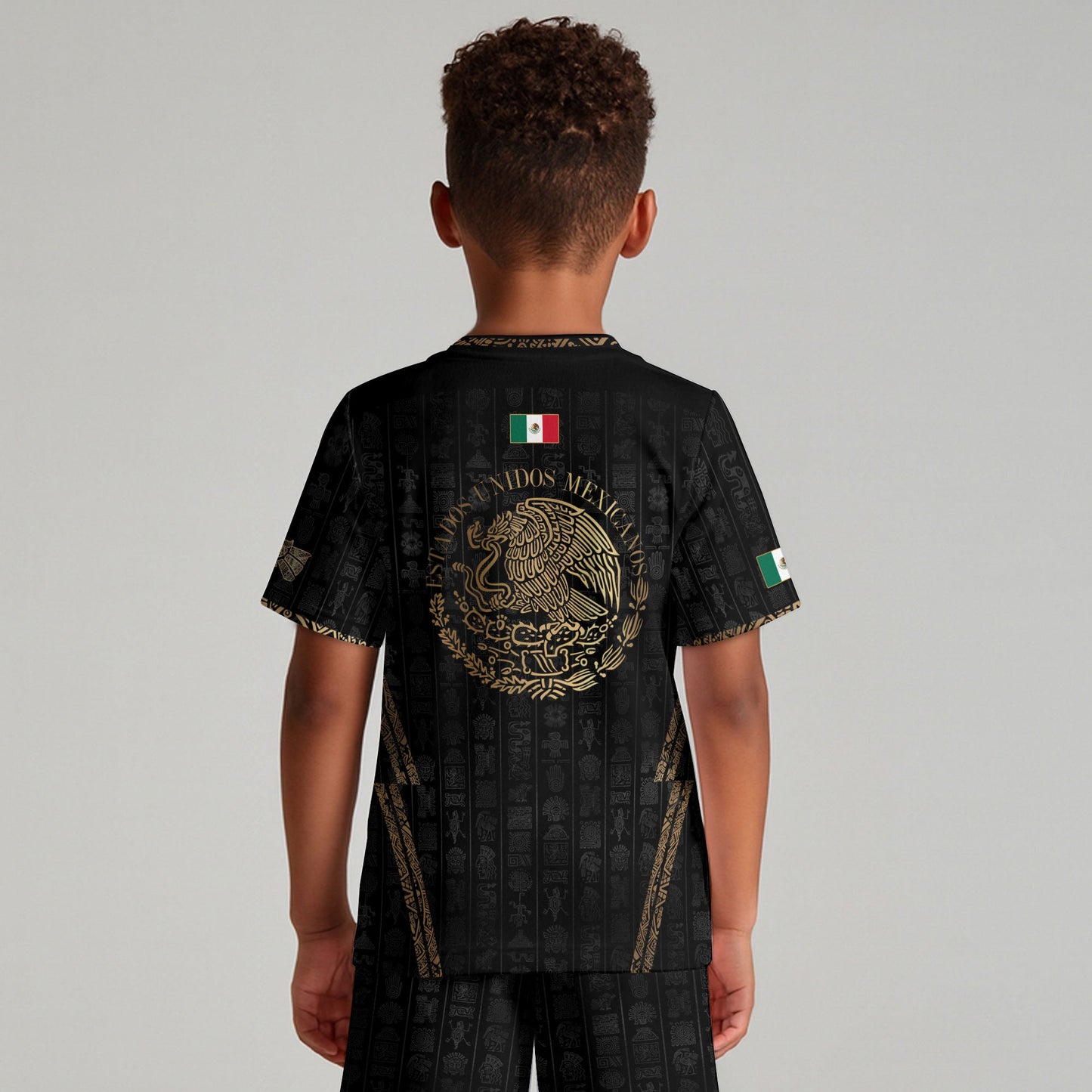 Mexico Tribal Black Gold Aztec Stone Engraving Kids Soccer Jersey