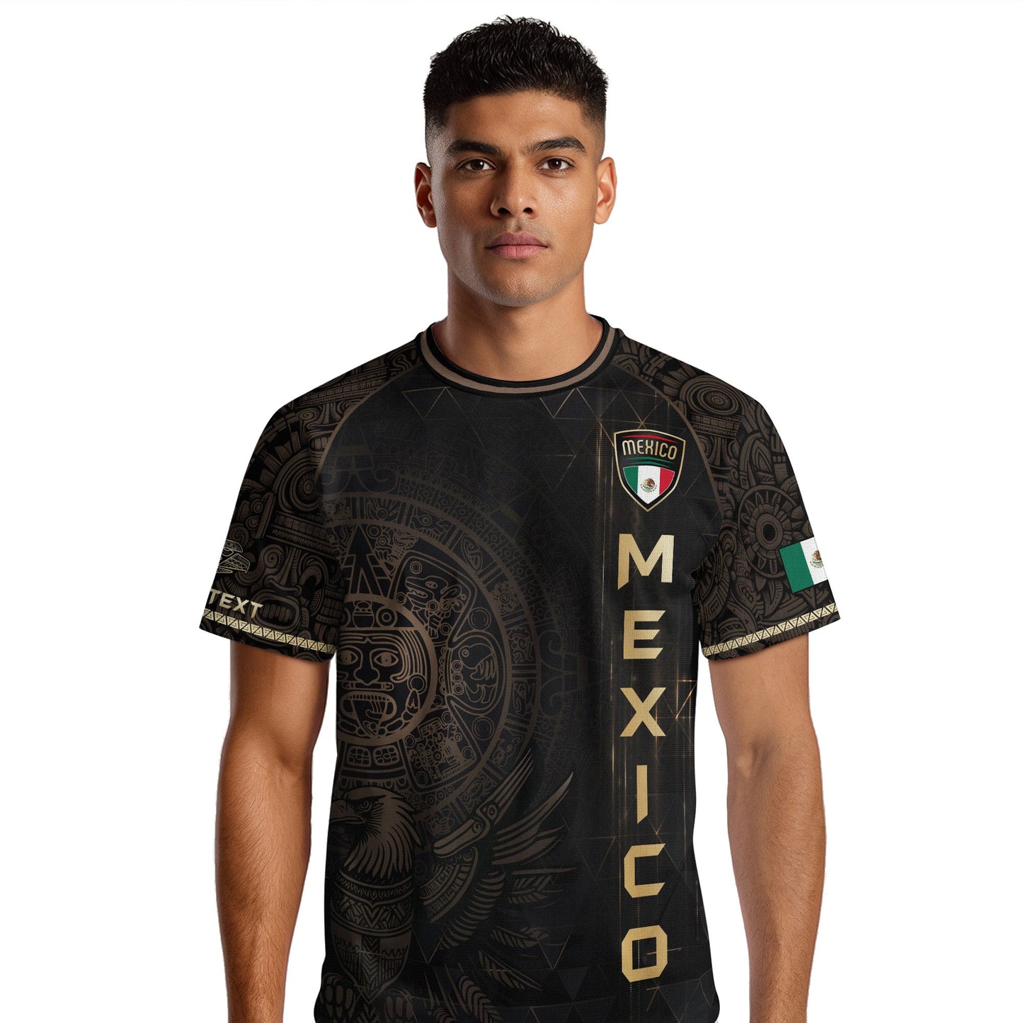 Custom Mexico Soccer Jersey Black Gold Aztec Heritage Design