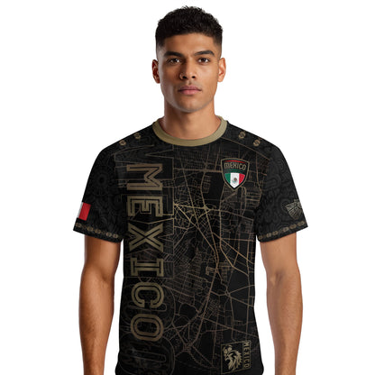 Mexico Soccer Jersey Black Gold City Map & Eagle Emblem