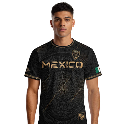 Mexico Black Gold Aztec Calendar Eagle Heritage National Football Soccer Jersey