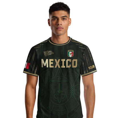 Custom Mexico Dark Green Gold Aztec Sun Design Soccer Jersey