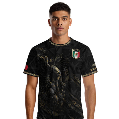 Custom Mexico Black Gold Eagle and Serpent Aztec Heritage Soccer Jersey