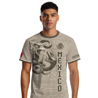 Custom Mexico Soccer Jersey Beige Aztec Eagle Design