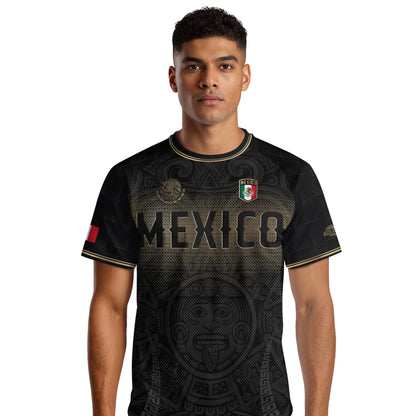 Mexico Black Gold Aztec Calendar Sun God Heritage National Soccer Jersey