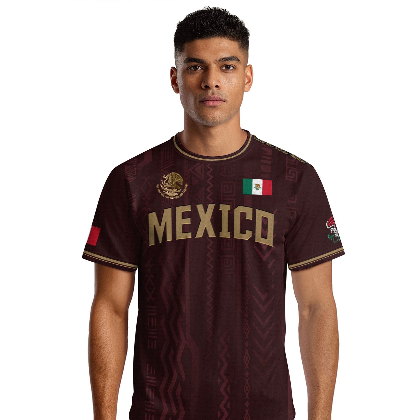 Mexico Burgundy Gold National Emblem Soccer Jersey