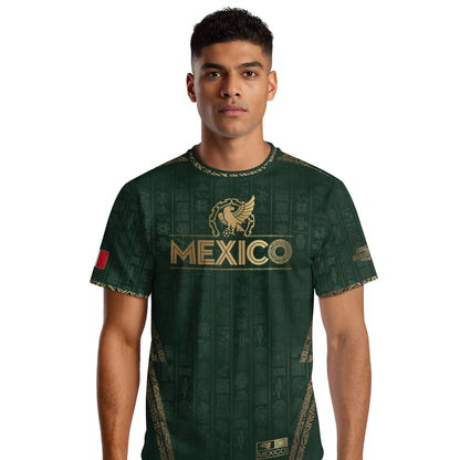 Mexico Green Aztec Pattern Eagle Emblem Heritage Soccer Jersey