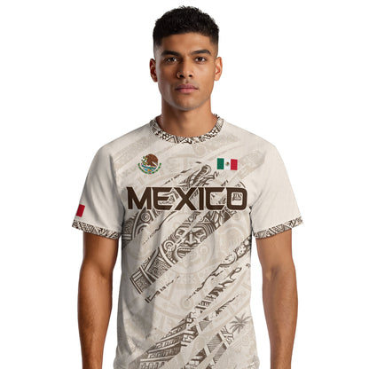 Mexico Beige Aztec Warrior Pyramid Heritage Mens Football Soccer Jersey