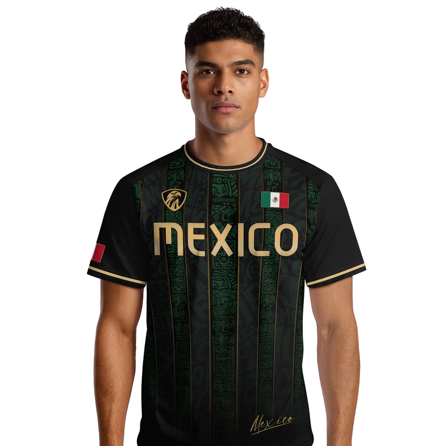 Mexico Green Black Aztec Ancient Heritage National Seal Mens Football Soccer Jersey