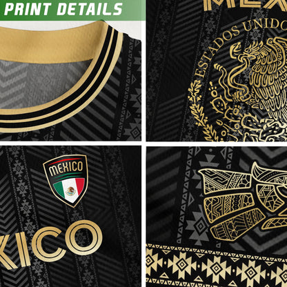 Mexico Soccer Jersey Black Gold Aztec Calendar Design