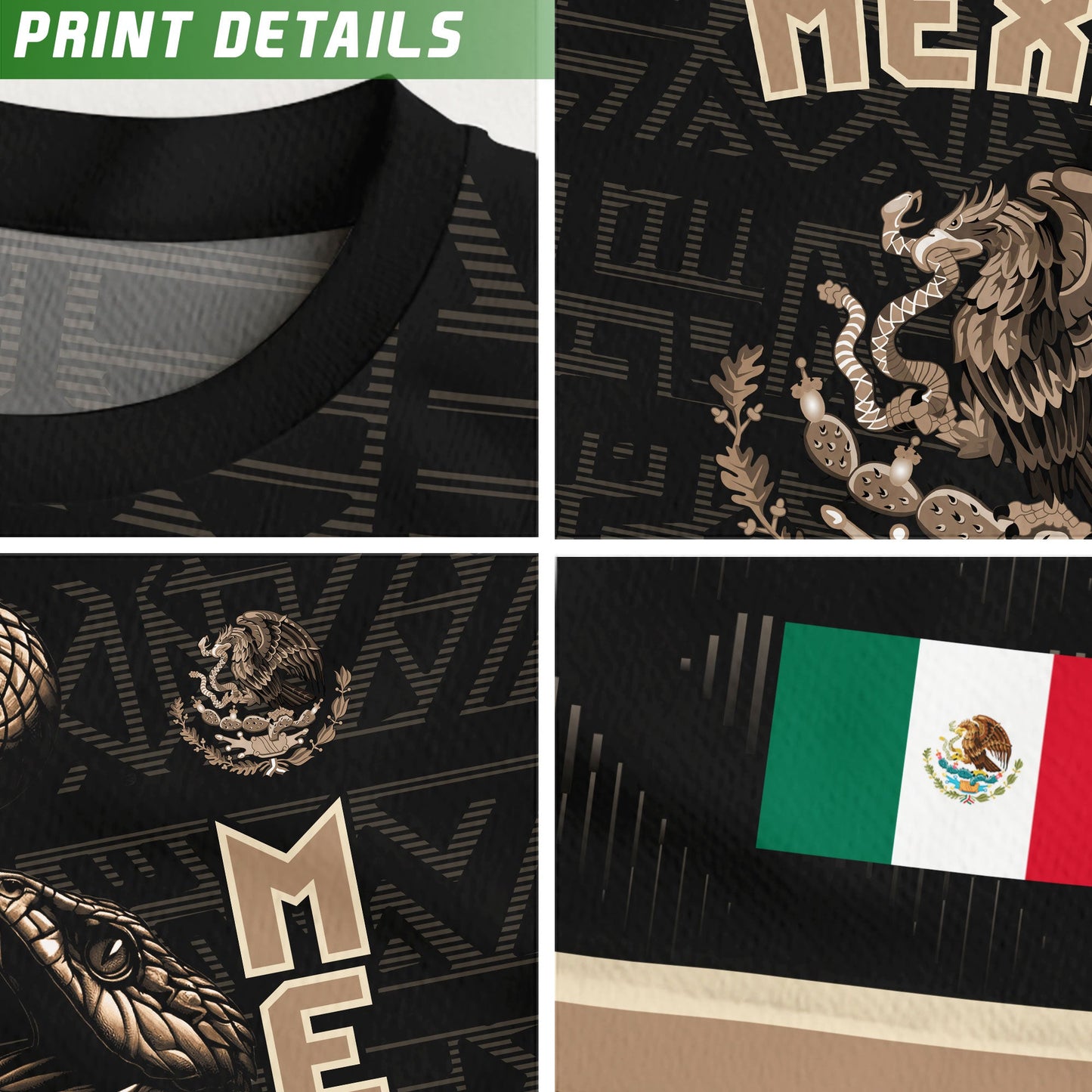 Mexico Kids Soccer Jersey Black Gold Aztec Warrior Eagle Design