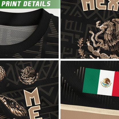 Mexico Kids Soccer Jersey Black Gold Aztec Warrior Eagle Design