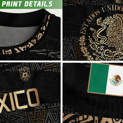 Mexico Black Gold Aztec Heritage Soccer Jersey with Eagle Crest Design Bundle