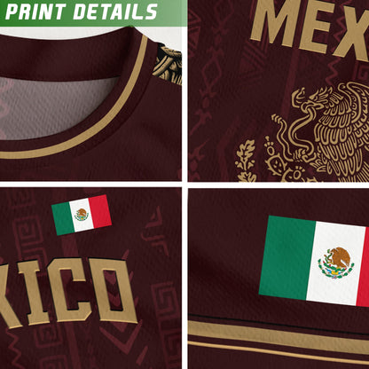 Mexico Burgundy Gold National Emblem Soccer Jersey