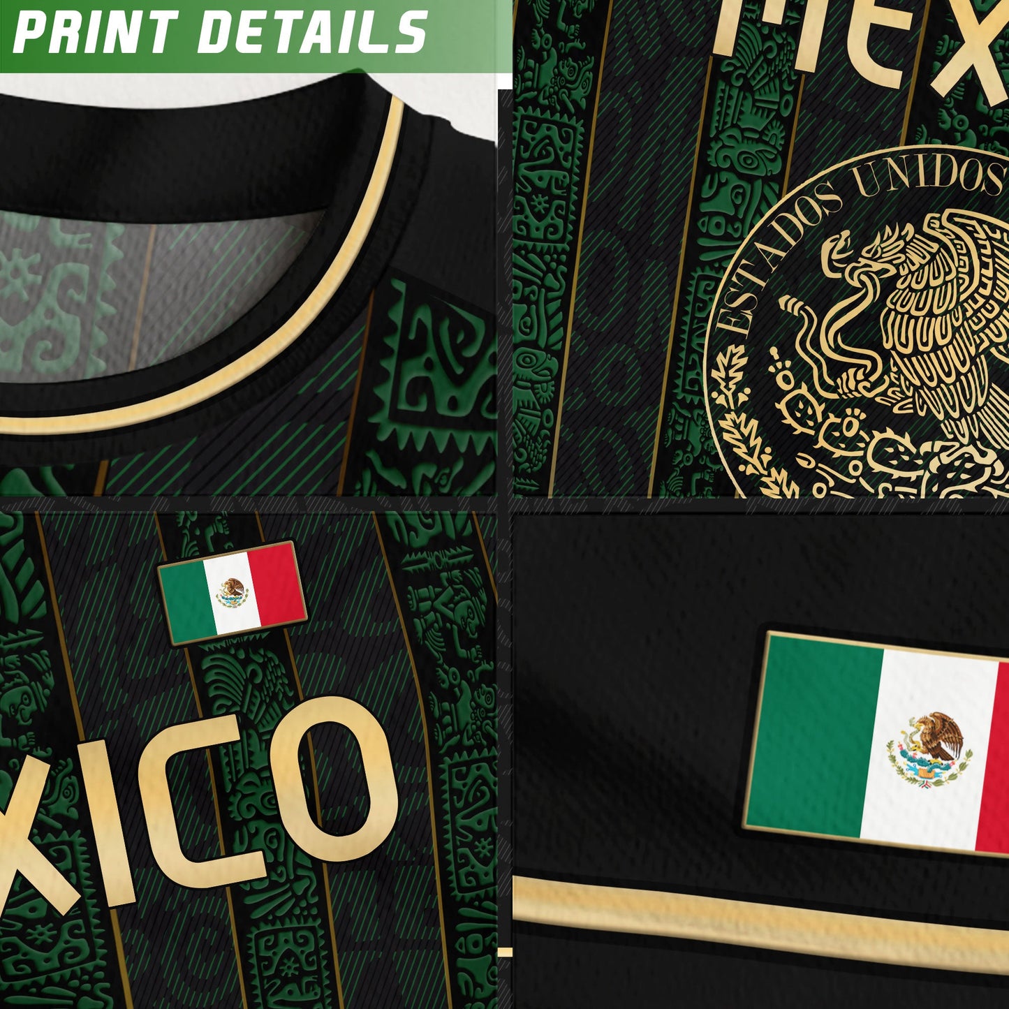 Mexico Green Black Aztec Ancient Heritage National Seal Mens Football Soccer Jersey