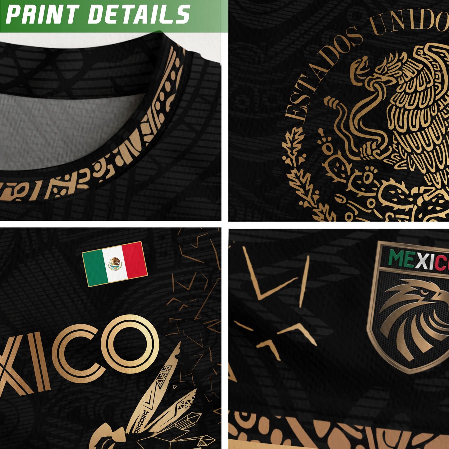Mexico Black Gold Flag Heritage Estados Unidos Mexicanos National Soccer Jersey