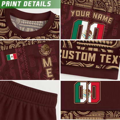 Custom Mexico Kids Soccer Jersey Red Aztec Warrior Style
